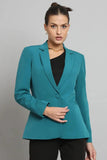 Women Teal Blue Single Breasted Blazer