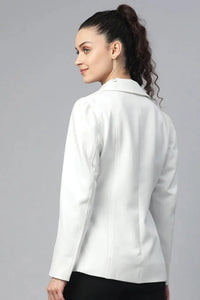 Women White Single Breasted Blazer