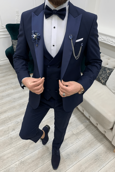 Purchase Navy blue three-piece tuxedo for men– SAINLY