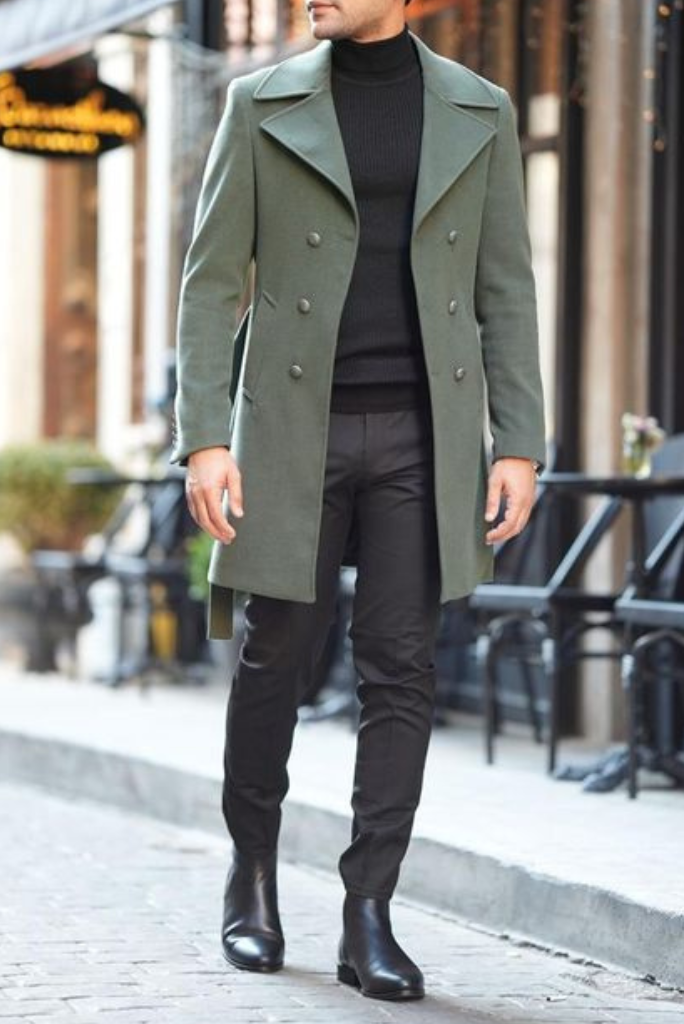 Men Trench Coat Dark Green Double Breasted Style Slim Fit Party Wear Winter  Wool Dinner Coat Stylish Coat Elegant Coat Bespoke for Men 