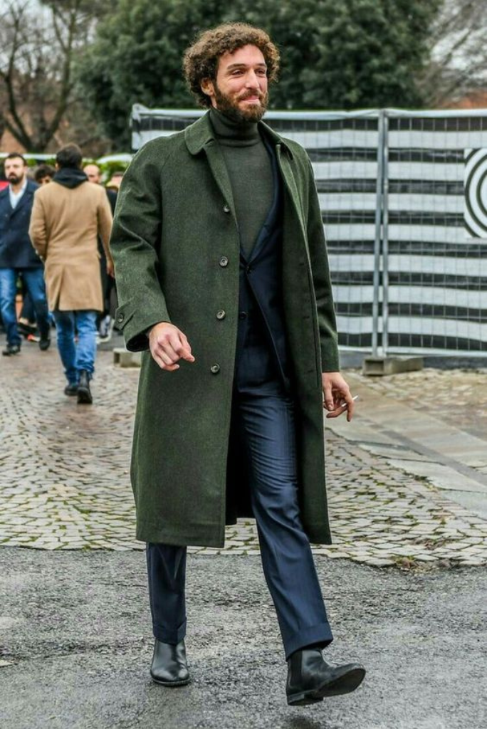 Man coat-Trench style coat-Green overcoat-winter coat-woolen jacket-long  coat-tweed coat-long overcoat-customized coat-woolen pea coat