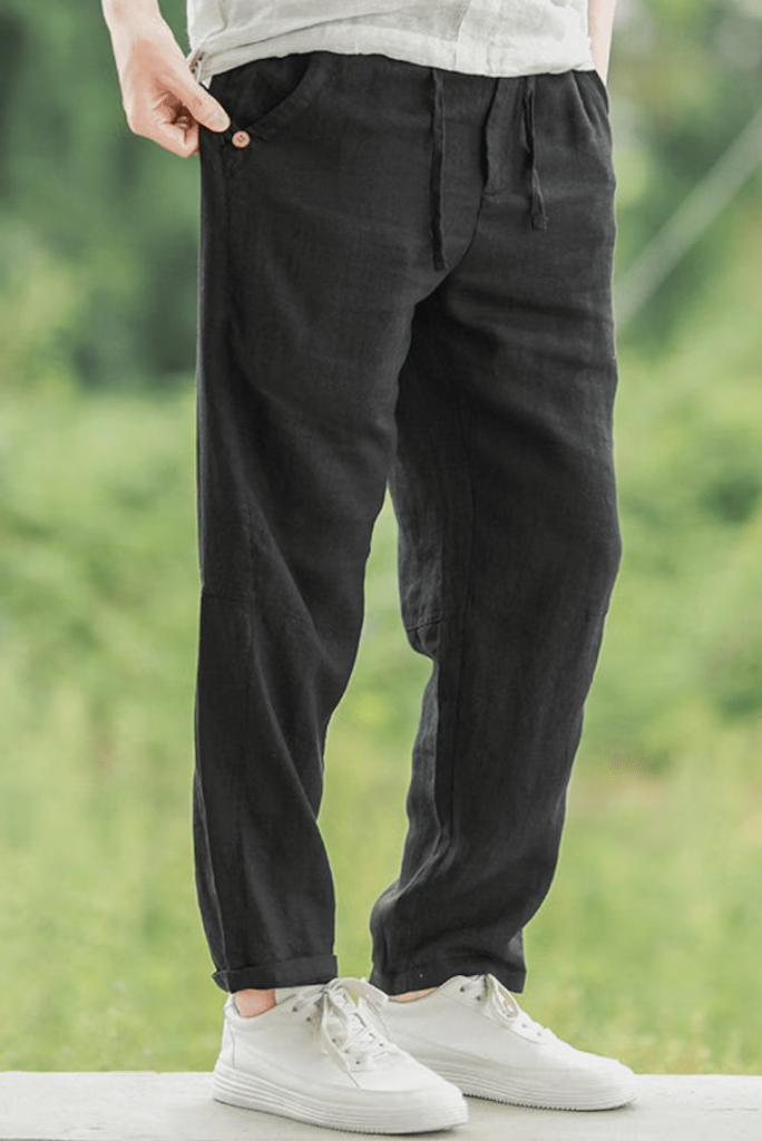 Men's Cotton Linen Pants Loose Linen Tapered Pants Beige Elastic Waist  Linen Harem Pants Linen Ankle Pants