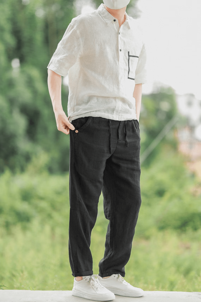 Buy Lombard Men Grey Solid Slim Linen Trousers - Trousers for Men 1587962 |  Myntra