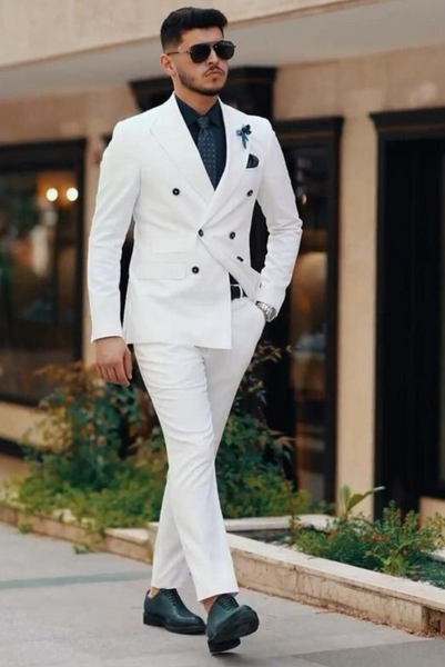 Double Breasted White Suit Men White 2 Piece Suit Wedding Suit Sainly ...