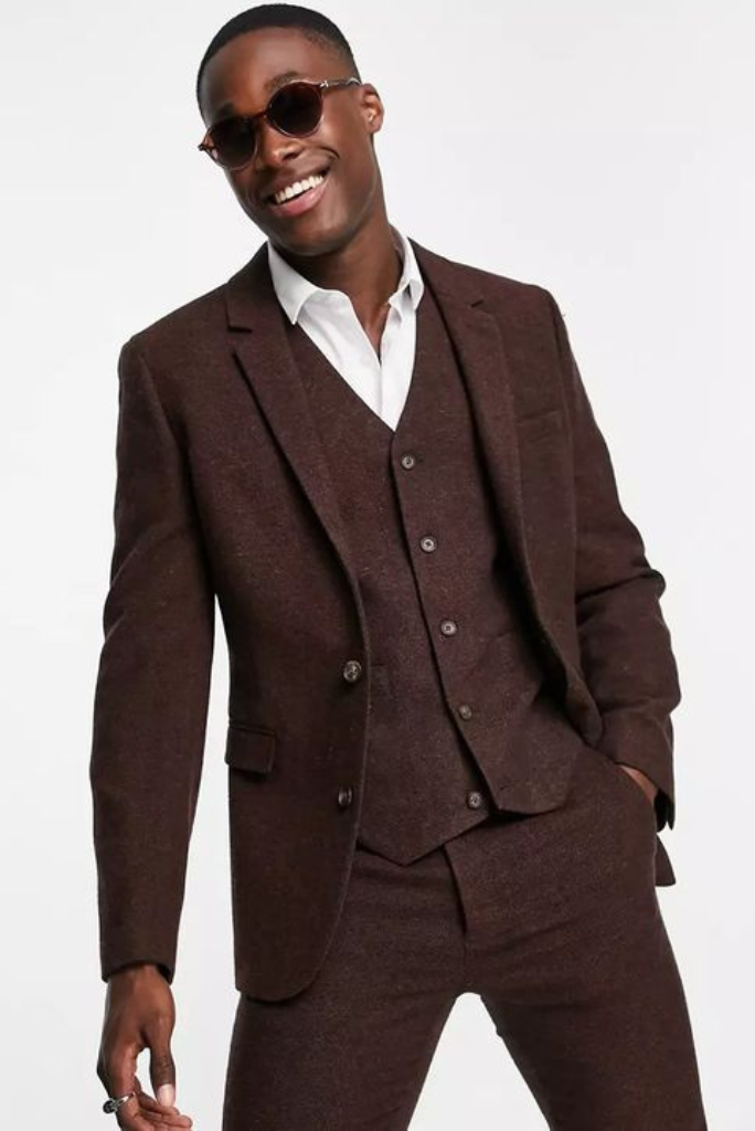 Men Slim Fit Suit Brown 3 Piece Wedding Suit Men Business Suit Sainly–  SAINLY