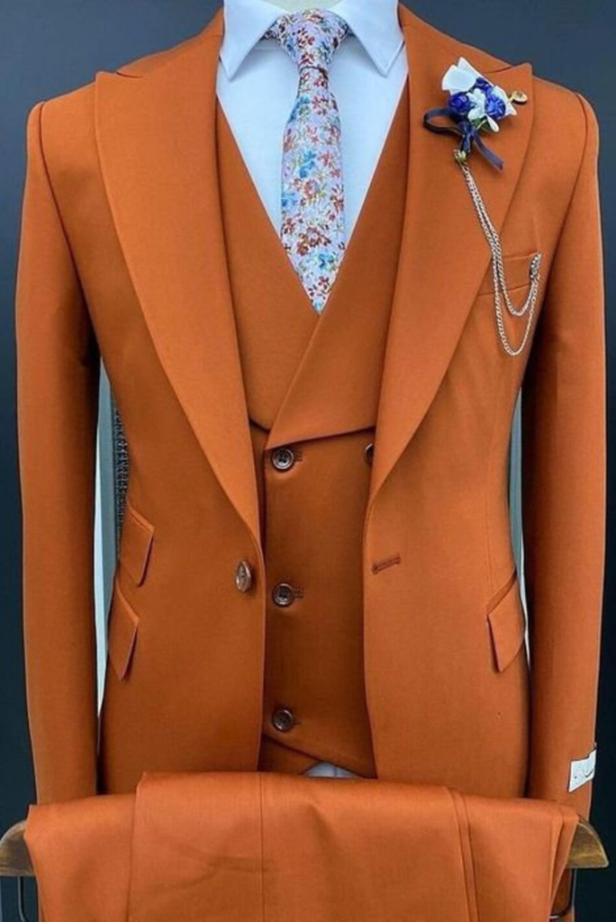 Men Orange Three Piece Suit Wedding Suit Slim Fit Suit 3 Piece Sainly–  SAINLY