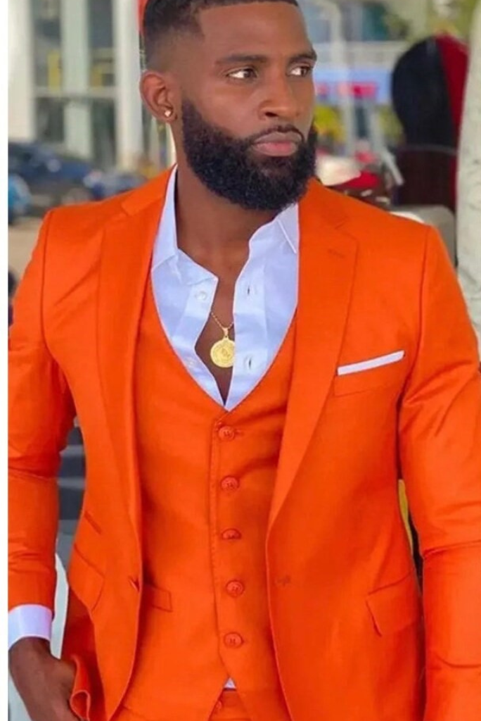 Men 3 Piece Suit Orange Prom Wear Wedding Suit Dinner Suit Sainly– SAINLY