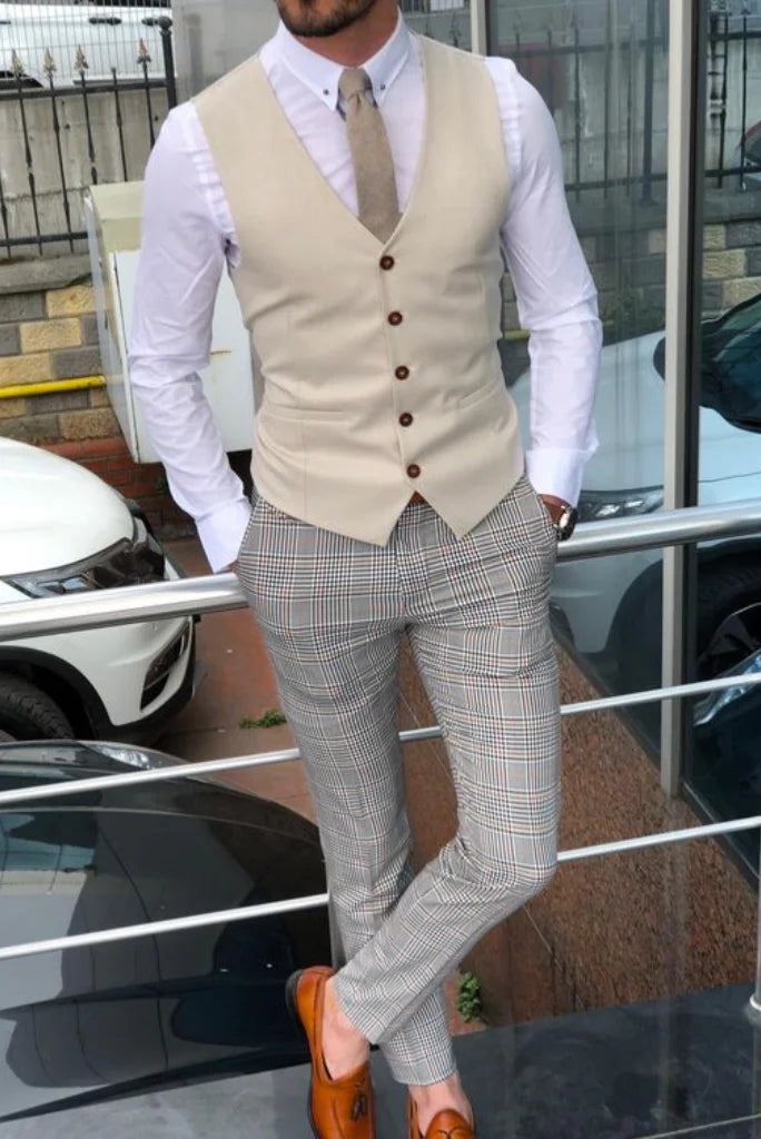 Men Beige Vest Coat Wedding Waistcoat Formal Event Vest Coat Sainly