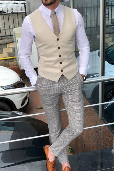 Men Beige Vest Coat Wedding Waistcoat Formal Event Vest Coat Sainly– SAINLY