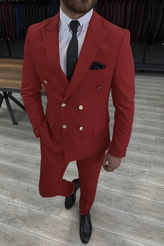 Men Double Breasted Red Suit Wedding Suit Bespoke Wear Sainly