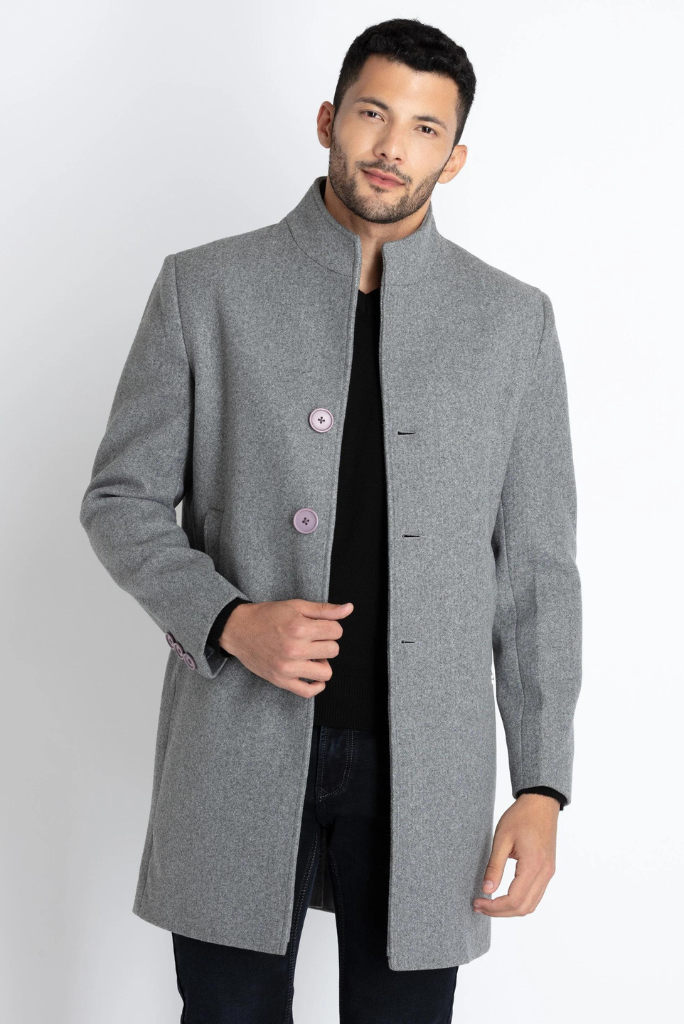 Men Grey long Overcoat, Vintage Long Coat