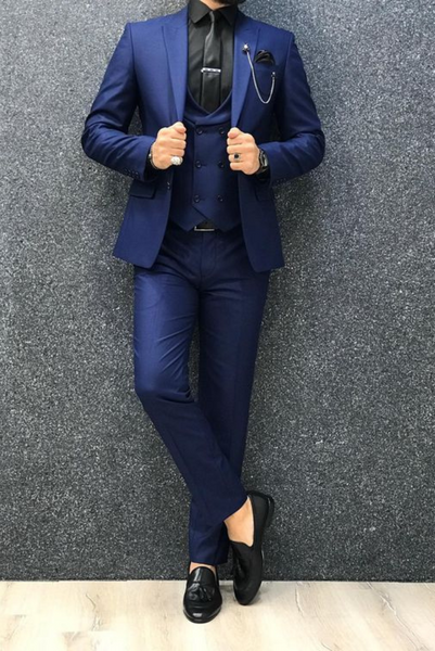 Men's 3 Piece Suit Navy Blue Dinner Suit Wedding Suit SAINLY