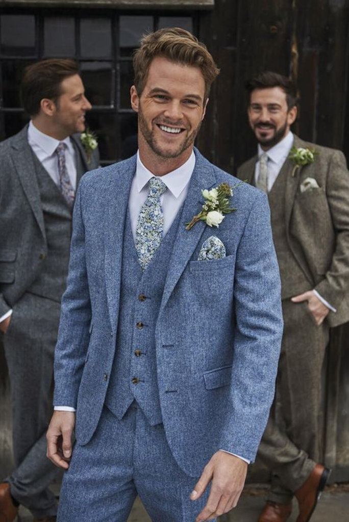 Men's Winter 3 Piece Suit Sky Blue Vintage Suit Formal Tweed Suit Wedding  Suit Dinner Suit Party Wear Suit Bespoke Tailoring