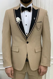 Men 3 Piece Tuxedo Suit Slim Fit Suit Beige Wedding Suit Sainly