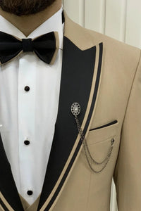 Men 3 Piece Tuxedo Suit Slim Fit Suit Beige Wedding Suit Sainly