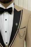 Men 3 Piece Tuxedo Suit Slim Fit Suit Beige Wedding Suit Sainly