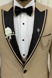 Men 3 Piece Tuxedo Suit Slim Fit Suit Beige Wedding Suit Sainly