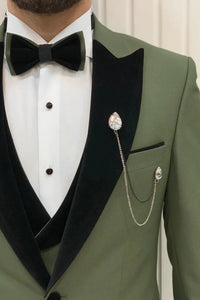 Men Green 3 Piece Suit Tuxedo Suit Wedding Formal Suit Sainly