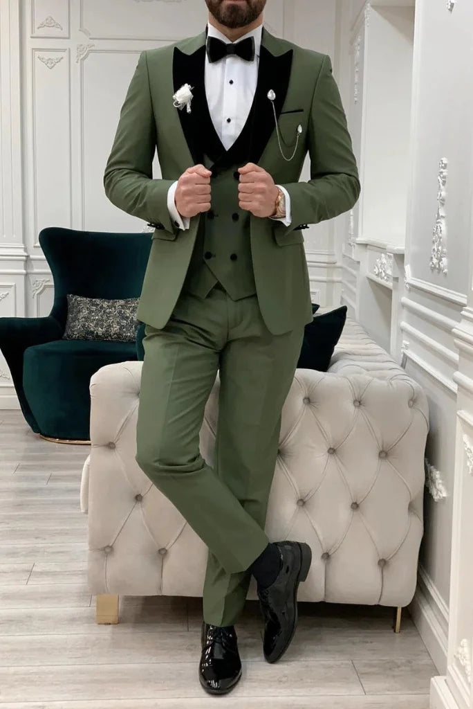 Men Green 3 Piece Suit Tuxedo Suit Wedding Formal Suit Sainly