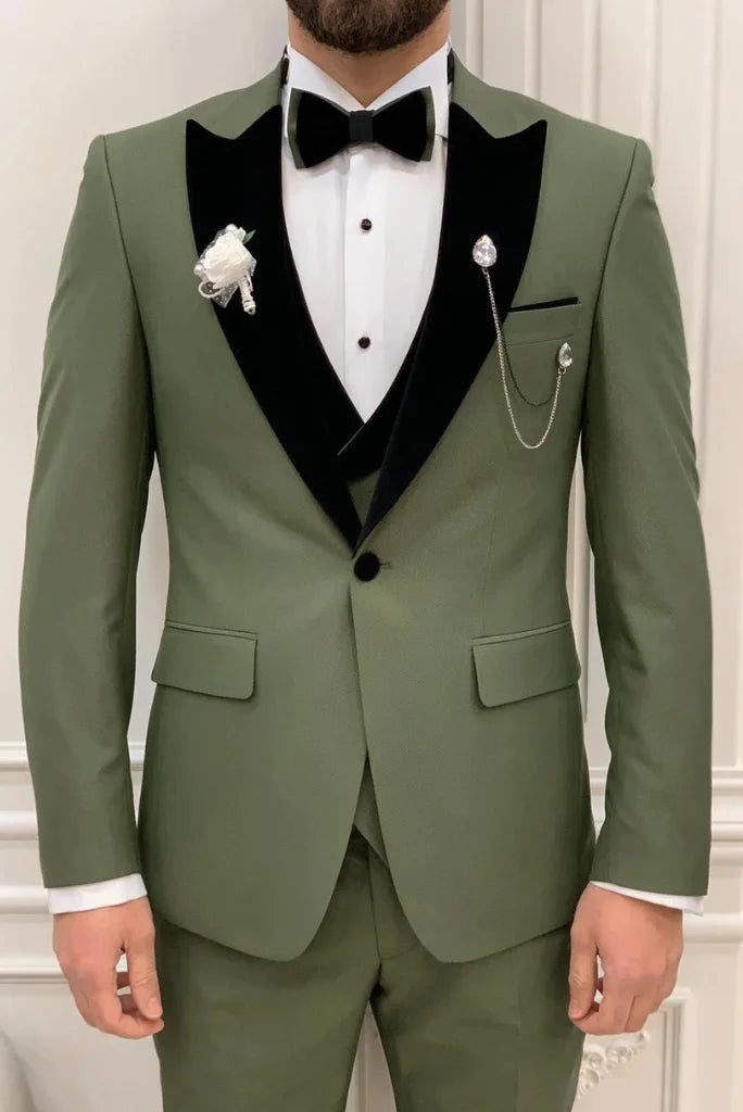 Men Green 3 Piece Suit Tuxedo Suit Wedding Formal Suit Sainly