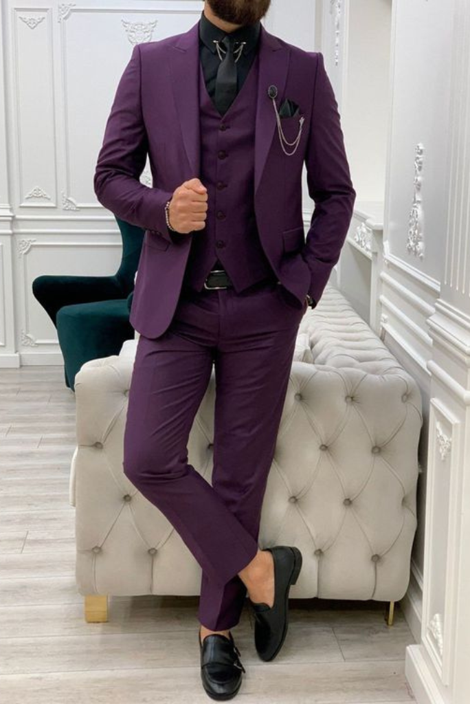 Men Slim Fit 3 Piece suit, Purple Wedding suit, Dinner Suit