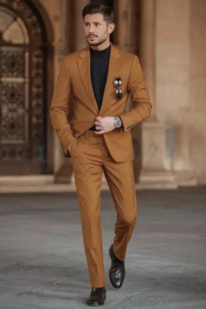 Men s 2 Piece Suit Mustard Slim Fit Suit Wedding Suits Dinner Sainly 56 42