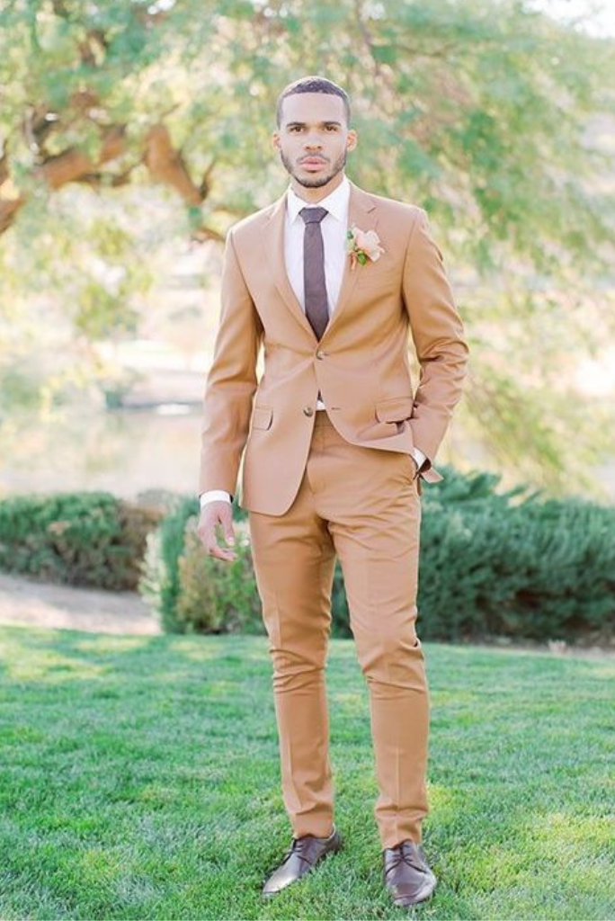 SUITS FOR MEN Golden Beige Men Suit 2 Piece Slim Fit Suits 