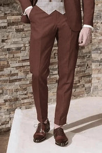 SAINLY Apparel & Accessories 26 Men Elegant Burgundy Rust Pant Office Formal Wear Trouser Gift for Men Burgundy Rust Trousers Groomsmen Gift