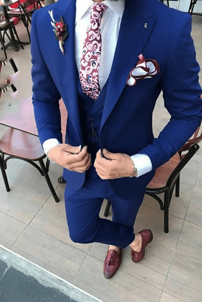 Men's Classic Royal Blue 3 Piece Slim Fit Suit Formal Fashion Suit party wear Bespoke Tailoring