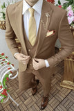 SAINLY Men's Three Piece Suit 32 / 26 Men's Premium Carmel Brown Designer 3 Piece Slim Fit Suit Wedding Party Suit for Men