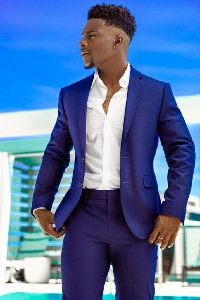 Slim Fit Royal Blue Wedding Suits 2 Pieces Men's Suits Groom Tuxedos  Business Suit
