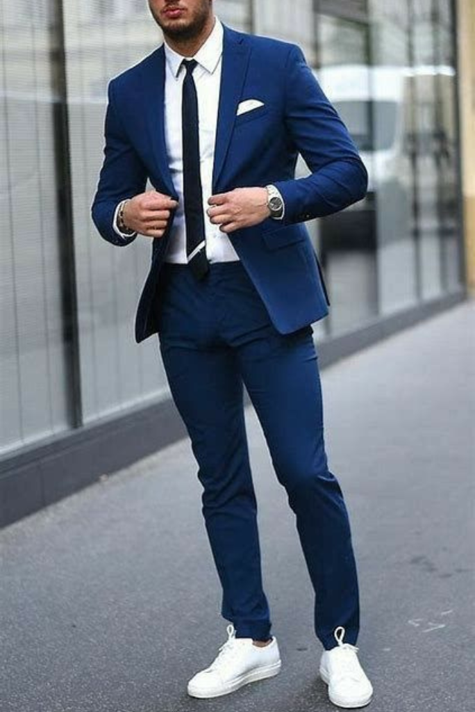 Mens Blue 2 Piece Casual Suit Beach Wedding Slim Fit Prom Party