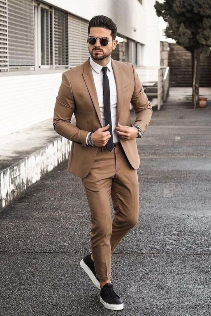 Men's Two Piece Suit Brown Slim Fit Suit Wedding Suit Dinner Suit Textile  Clothing Men Groom Suit Bespoke