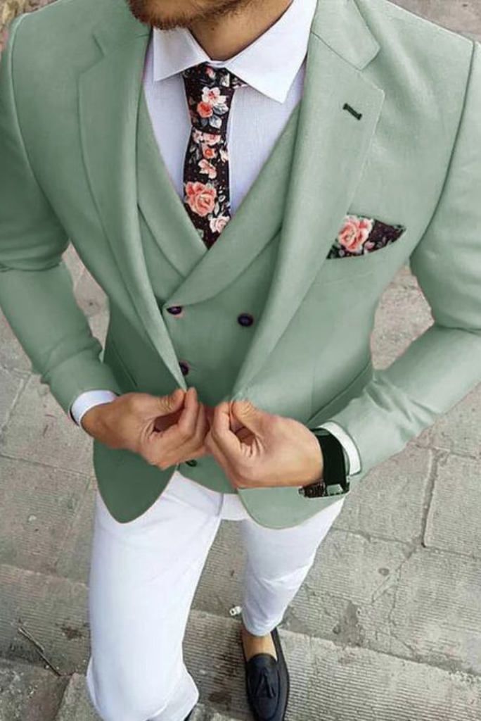 Men There Piece Suit Green Slim Fit Suit Wedding Suit Elegant Suits Men  Sage Green Suit With White Pant Dinner Suit Bespoke For Men