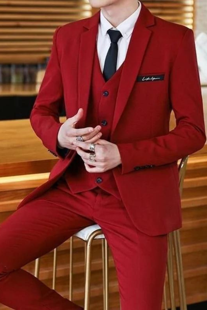 Men Red Suits Designer Grooms Wedding Stylish Tuxedo Dinner Suits (Coat +  Pants) 