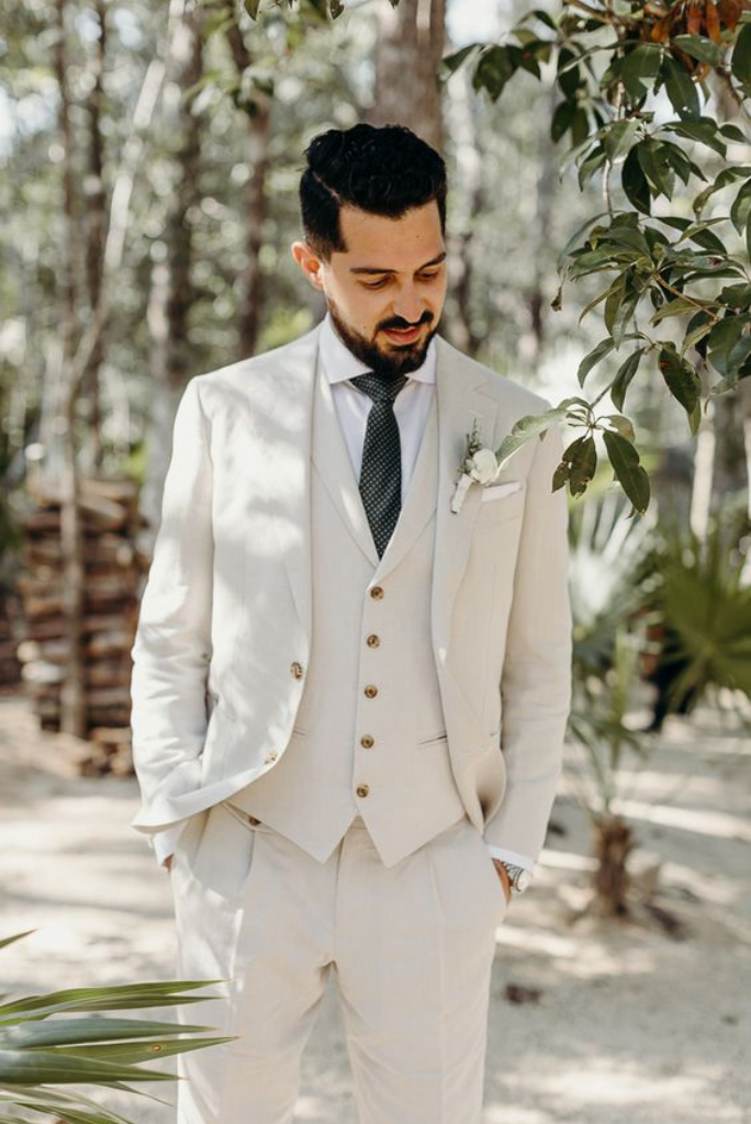 Men Three Piece Suit Beige Slim Fit Men Stylish Suit Groom Wedding Suit Men  Clothing Suit For Men Elegant Men Suit