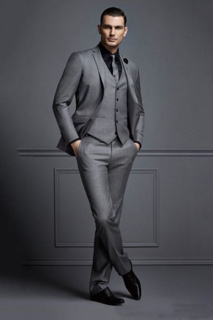 Double Breasted Grey Suit Men Wedding Suit Business Men Suit Office Suit  Groom Party Wear 2 Piece suits Bespoke Tailoring