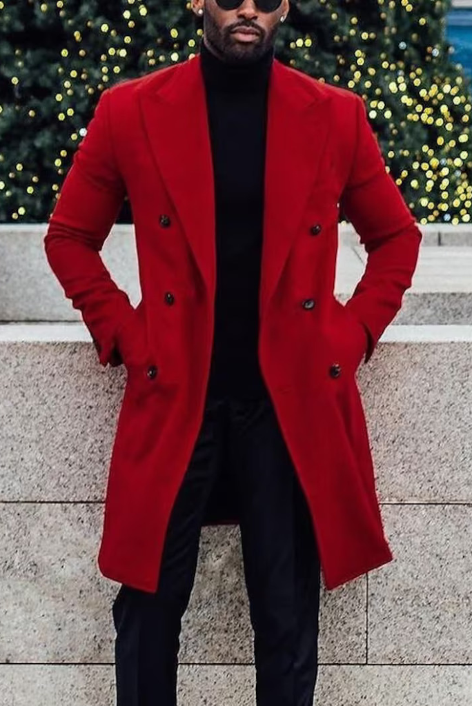 Men Red Overcoat Vintage Long Trench Coat Men winter long Coats Mens B–  SAINLY