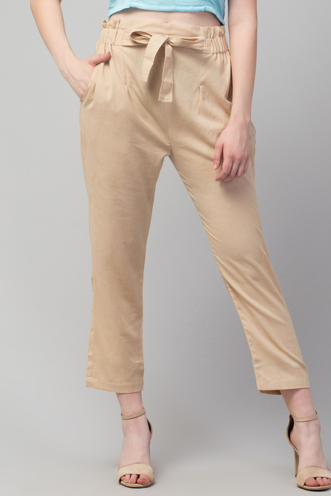 Cream Linen Ankle Trousers, Ankle Length Linen Pants Palazzo