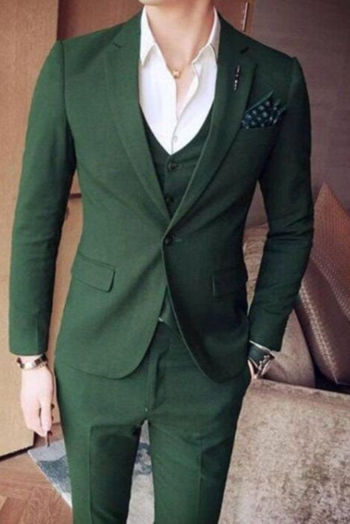 Three Piece Green Solid Formal Suit - Dimitri