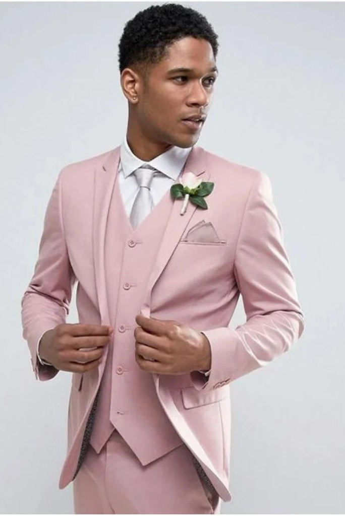 Men Three Piece Suits Pink, Formal Wedding Suit