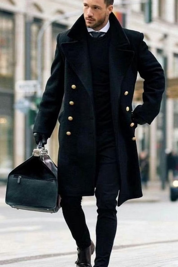 Men's Trench Coat French Business Overcoat Double Breasted Woolen  Jacket