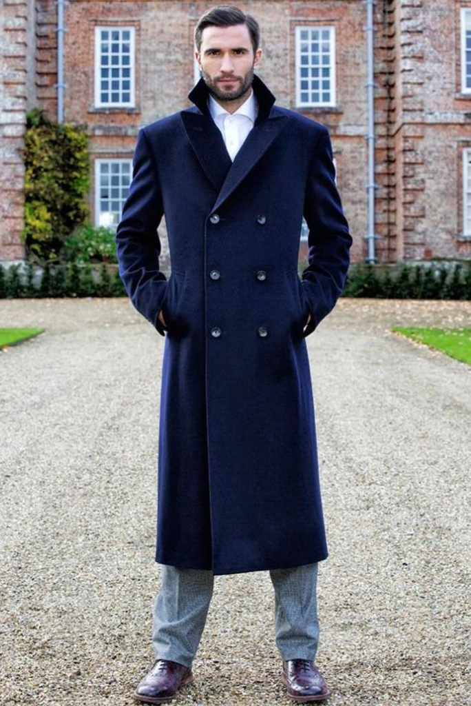 Men Blue Long Overcoat Winter Long Jacket Windbreak Coat Sainly– SAINLY