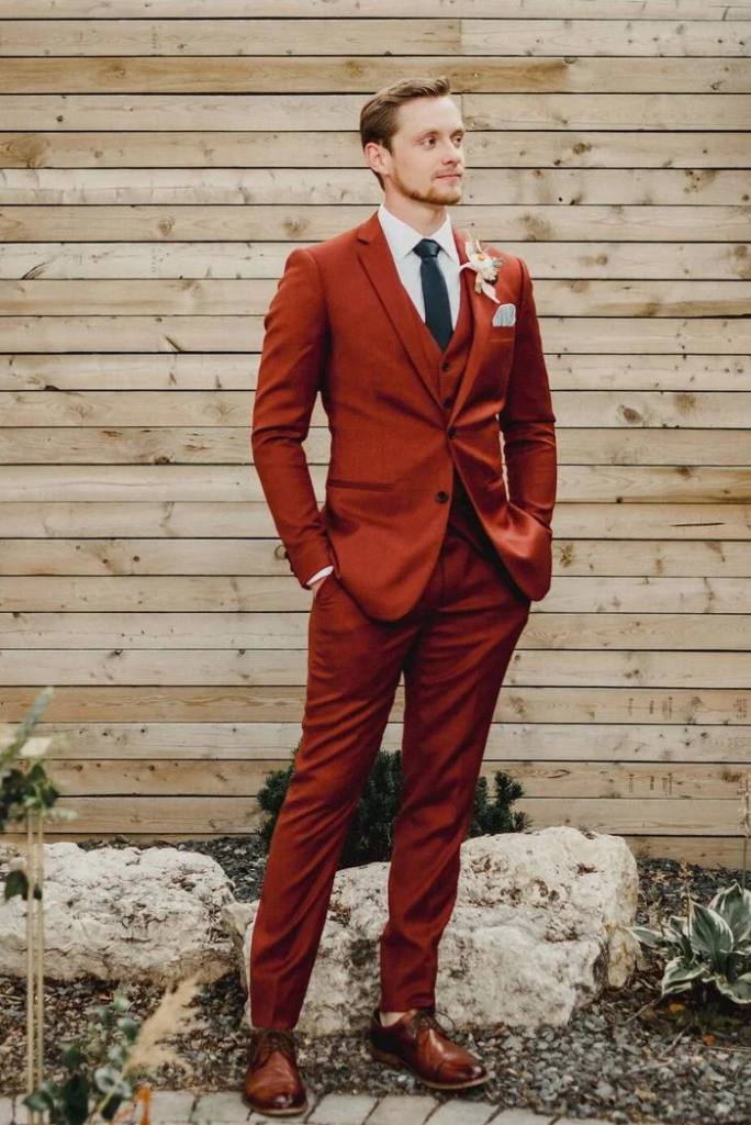 Men Rust 3 Piece Suit, Formal Fashion Slim Fit Suit, Elegant Suit, Wedding  Suit Bespoke Suit