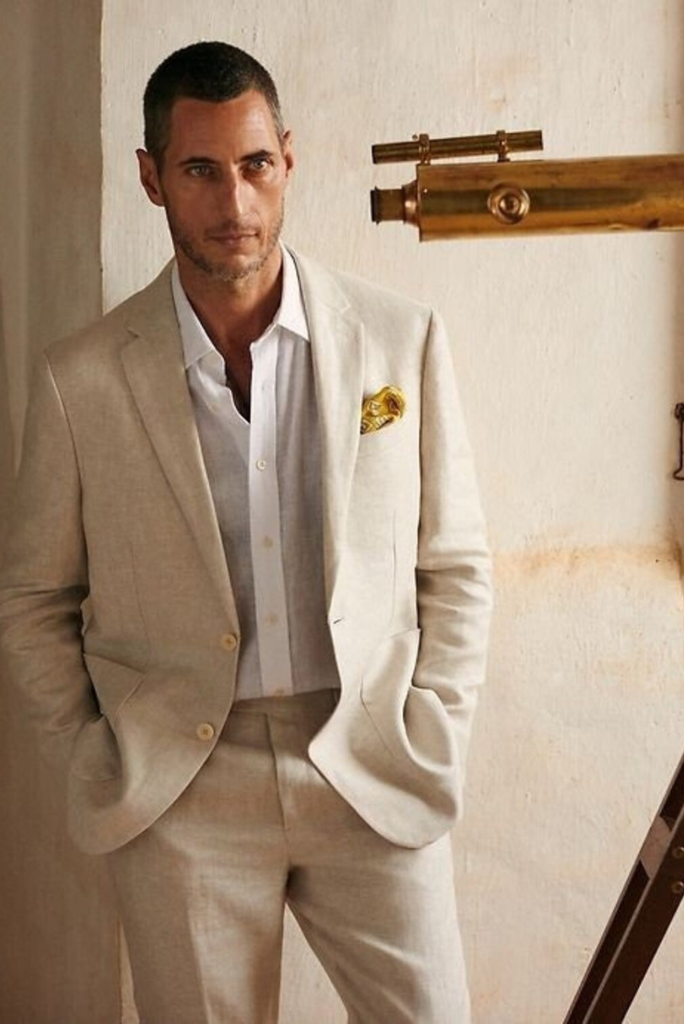 Mens Linen Suit for Beach Slim Fit 2 Piece Wedding Tuxedo for Men Casual  Linen Suit Prom Party Suit