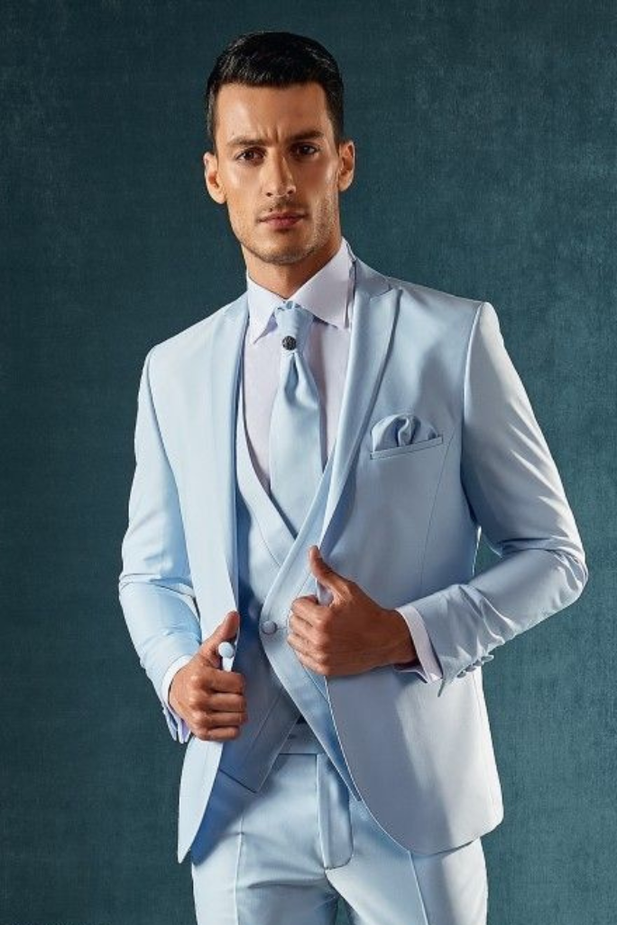 Men Sky Blue Suit Three Piece Suit One Button Suit Wedding Suit Formal  Dinner Suit Bespoke Tailoring Gift For Him