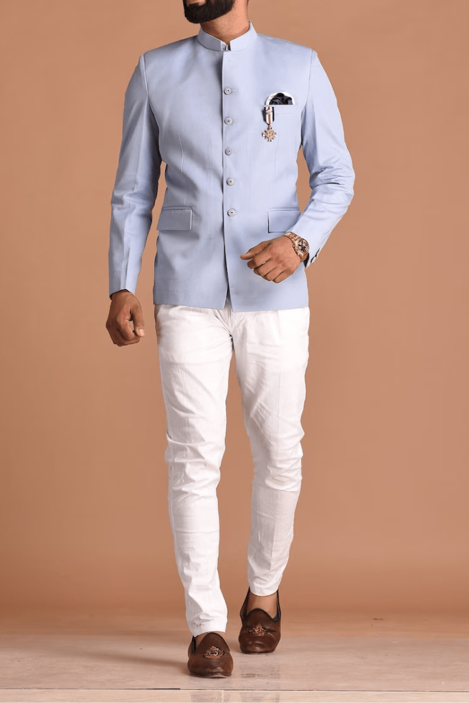 Men Suit Sky Blue Jodhpuri Suit, Indian Wedding Suit
