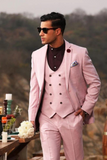 Men Suit Pink 3 Piece Wedding Suit Formal Party Wear Suit Sainly