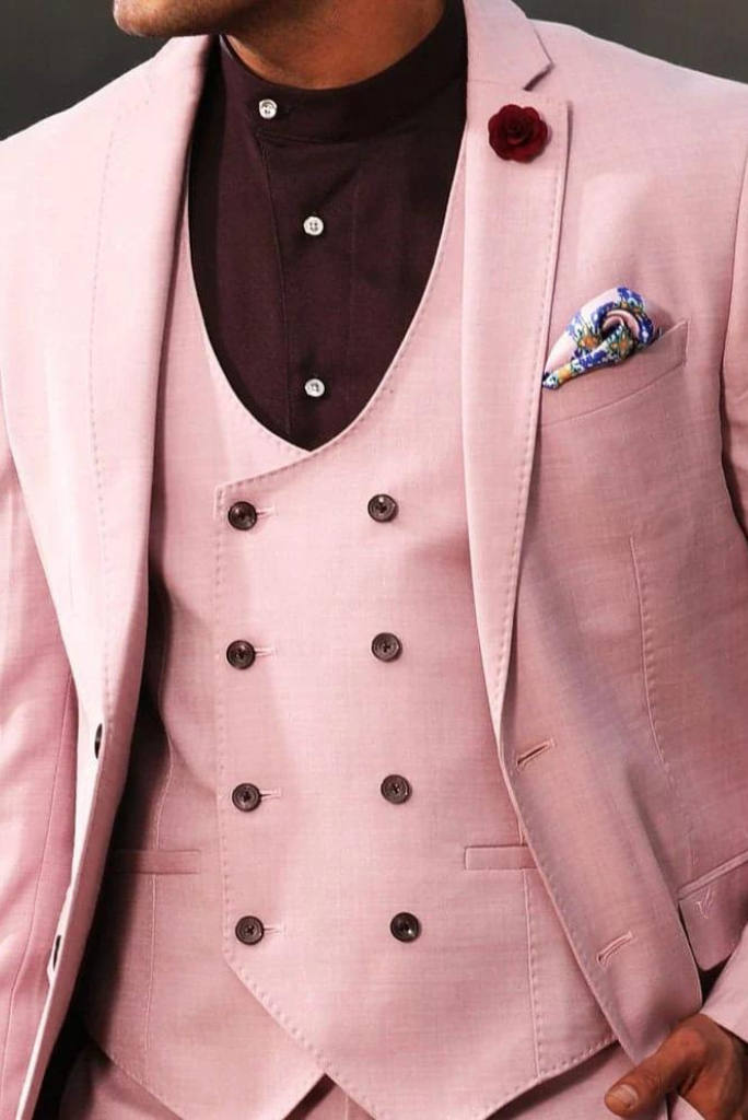 Women Bespoke Designer Pink Cotton 3 Piece Suit Single Breasted
