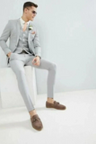 Men Grey 3 Piece Suit Formal Beach Wedding Suit Dinner Suits Sainly